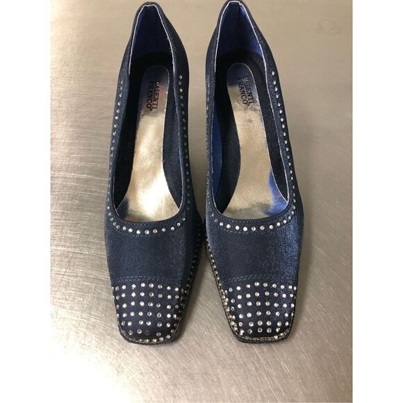 Valenti Franco Womens Blue Nylon Heels with Rhinestones Size 6M - Picture 1 of 15